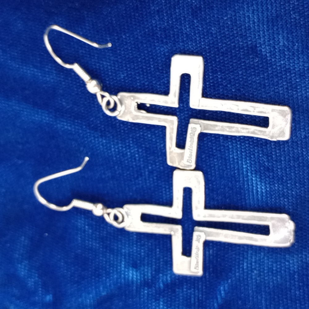 Sterling Silver Cross Dangle Earrings - Picture 3 of 10